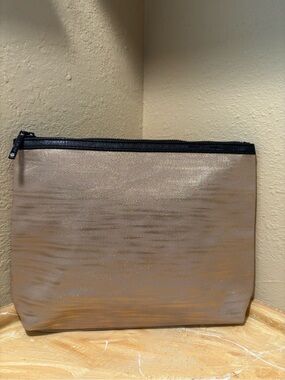 Lancome Metallic Beige Cosmetic Pouch with Black Zip